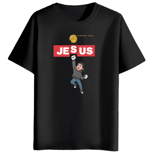 Level Up with Jesus – Round Neck T Shirt